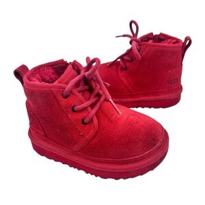 UGG Kids Neumel Chukka Deep Red Boots Ankle Sherpa Lined Children Size 9
